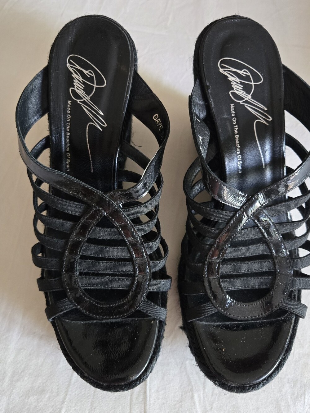 Donald J Pliner Signature Black Wedge Espadrille Sandals Size 7 Spain